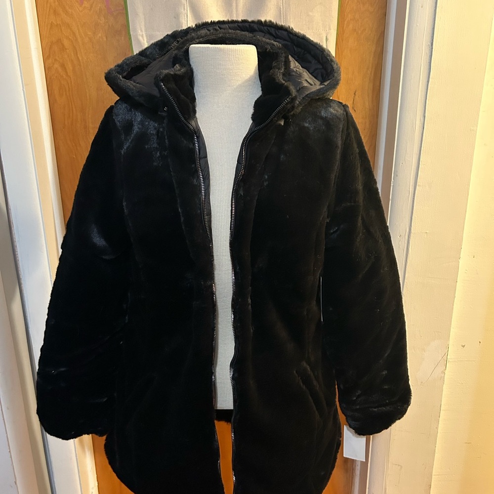 YMI Black Faux Fur Hooded Jacket